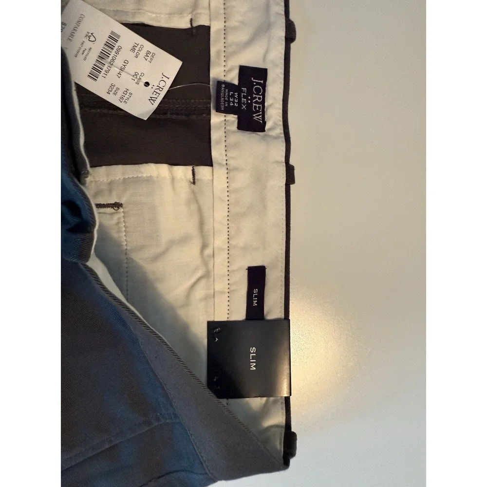 J.CREW Mens Flex Slim Chino Pants 32 X 34 Gray Solid Flat Front Cotton Blend NWT